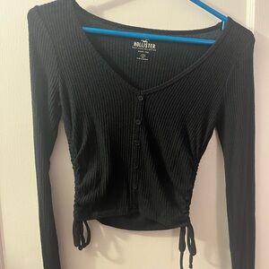 Hollister Women's Black Ribbed Button-Down Shirt